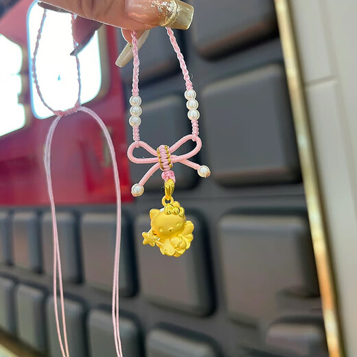 Jingyue Long Gold Hello Kitty Pendant 999 Pure Gold Fairy Angel KT Cupid Cady Cat Pendant Women's Necklace Gold Fairy Stick KT About 0.6-0.7g+S925 Necklace