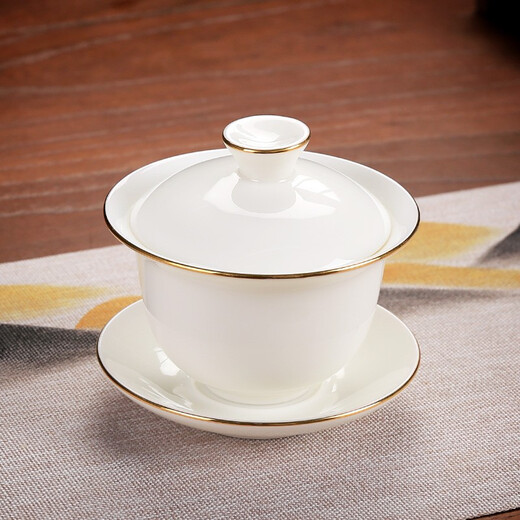 Jieyi Ceramic Tea Set, Mutton Fat Jade Tea Cup, Kung Fu Covered Bowl, Teapot, Teacup, Dehua White Porcelain Tea Cup, Master Single Cup, Mutton Fat Jade Covered Bowl, Gold Painting