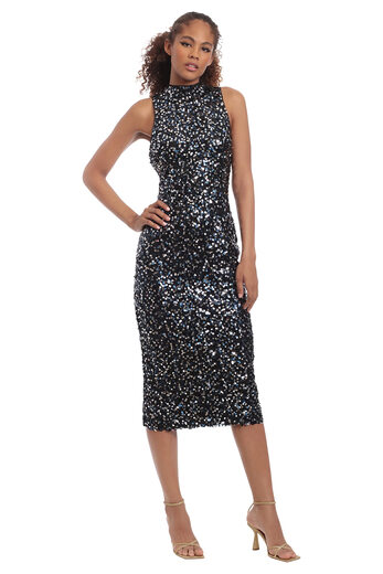 Donna Morgan Women's Sleeveless Vest Sequin Dress Black/Silver/Dark Blue 0