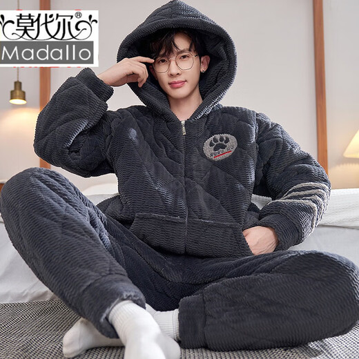 Modal Coral Velvet Pajamas Men's Winter à trois couches Coton épaissis et ensemble de vêtements pour la maison chaude de grande taille des garçons Velvet Boys