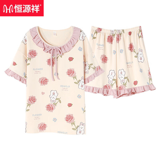 恒源祥带胸垫睡衣女夏季新款卡通网红纯棉短袖短裤套装甜美可外穿家居服 CK-6173 M -无胸垫款【80-100斤】