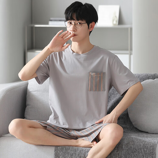 Modale Herren-Pyjama in Sommer-Eis Silk-Shorts-Shorts im Sommer können draußen getragen werden und fühlen sich mit großer Sicht, komfortabler Hauskleidung Tianyun Gray-3518 Modell 3xl [geeignet für 170-200 Jin [Jin gleich 0,5 kg]]]