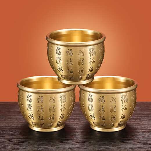 Xuanyuan Pavilion Brass Crown Pot Ornaments Copper Cylinder Baifu Cylinder Brass Rice Cylinder Piggy Cells Handicrafts Opening and Relocation Gifts One-Carol Gold [Baifu Case] ​​Medium