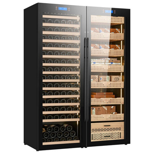 Qiaoke red wine cigar cabinet constant temperature and humidity double door double temperature white wine refrigeration and humidification box combination cabinet large capacity commercial tea cabinet wine and cigar combination cabinet D red wine full + cedar wood cigar cabinet 1.8 meters high