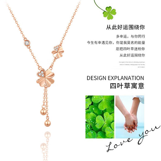 Djin999 pure silver four-leaf clover necklace for women light luxury tassel pendant clavicle chain female birthday gift for girlfriend and wife D243 silver white sparkling four-leaf clover necklace