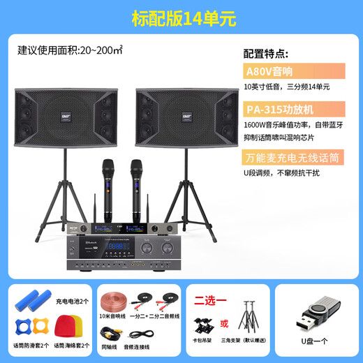 先科家庭ktv音响套装点歌机卡拉ok点唱一体机全套会议室家用家庭影院K歌全套电视客厅专业唱歌组合音箱 10寸14单元音响+功放+充电话筒