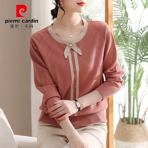 Pier Cardin, jeune mère, robe Tempérament Shirt Tript Spring and Automn Sweater Automne Base Buthirt Nouveau haut à manches longues lâches TT698 # Bourgogne M 95-105Jin [Jin est égal à 0,5 kg]