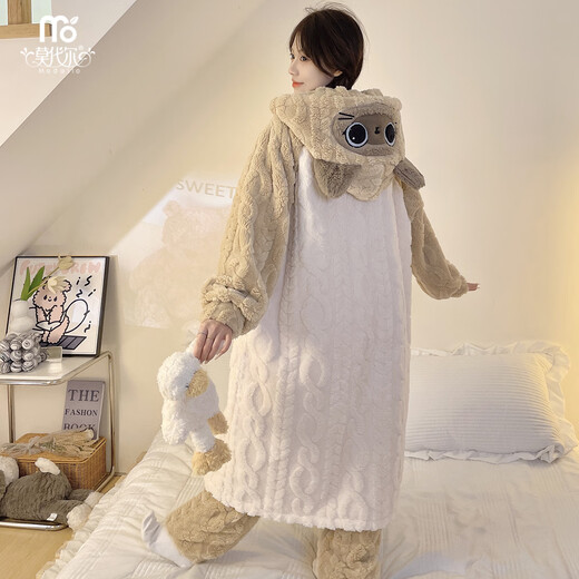 Modal Coral Velvet Pajamas Women's Autumn and Winter Cartoon Bestie Pajamas Set Thickened and Warm 24 New Home Clothes Khaki One Size