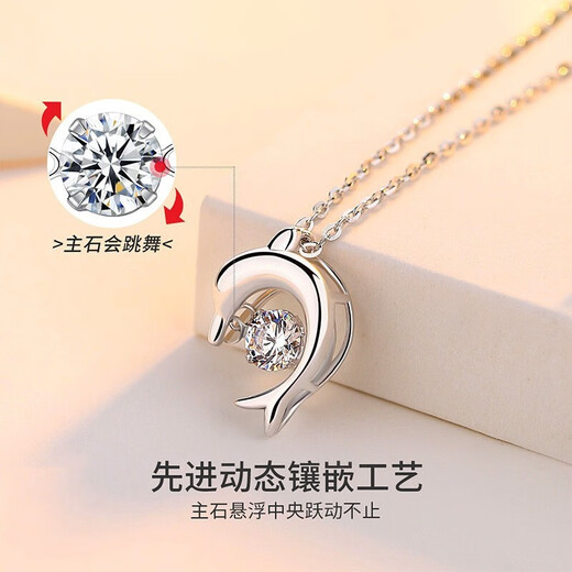 Farcoko brand dolphin necklace women's silver beating heart clavicle chain fashion jewelry Valentine's Day birthday gift for girlfriend Elf Dolphin exquisite high-end gift box