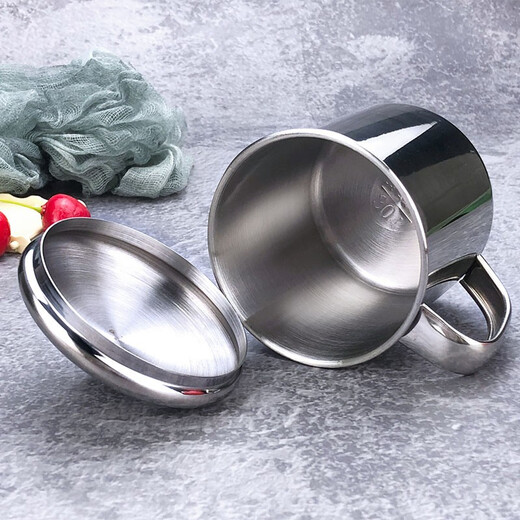 Dimax 304 stainless steel water cup, tea cup, children's kindergarten mouth cup with handle, mouthwash cup, drinking water milk cup, office cup, 9cm (with lid)