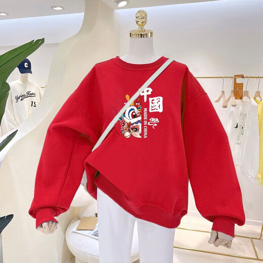 Pierre cardin Year of the Dragon Parent-Child Wear Family Three Autumn and Winter Plus Fleece Round Neck Sweatshirt 2023 New Red Mother and Daughter Clothing Family Clothing 2024 Digital Dragon/Red (Spring and Autumn) Baby 100
