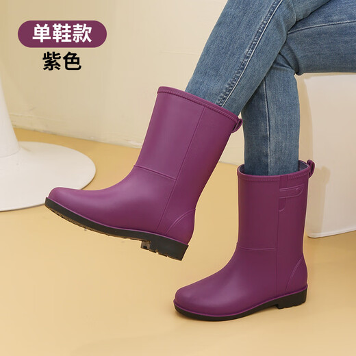 傲列时尚雨鞋女中筒女士水鞋子女成人加绒雨靴防滑半筒水靴女雨鞋 黑色(加棉款) 37