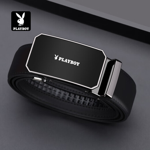 Playboy Belt Men's Cowhide Automatic Buckle Belt Men's Young and Middle-aged Belt Practical as a Birthday Gift for Husband and Boyfriend
