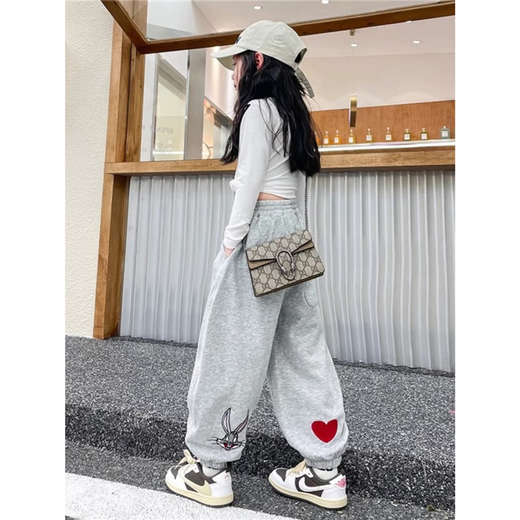 Mädchenhose Herbst- und Wintersport-Kaninchen 2025 Neue Kinder plütige Mädchenhosen großer Kinder Bindungen Füße Hosen Herbst NN-A983 [Pink] Frühlings- und Herbststil 150 cm