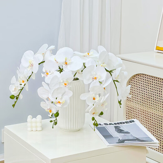 Flower e-flow Phalaenopsis artificial flower fake flower table decoration light luxury high-end flower arrangement dining table floral decoration home decoration 2 smoke green stems + narrow mouth flat bottle main picture style