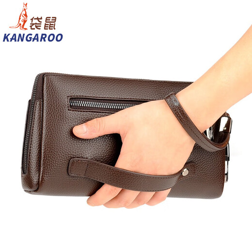 袋鼠（KANGAROO）2024夏季新款男包男士手包商务手拿包男式潮流防盗密码锁手抓包 棕色