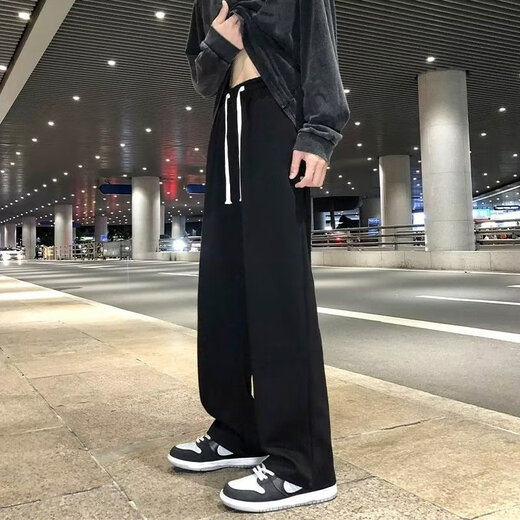 Jiaye black straight casual men's hanging loose and versatile American trendy boys' autumn casual sports plus velvet long pants regular black 1 piece XL 100-120Jin Jin equals 0.5 kg