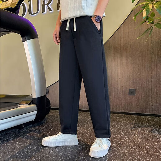 杉努（SHANNU）裤子男春秋季夏款宽松运动大码纯色棉质休闲学生束脚抽绳卫长裤 7710黑色（螺纹口） XL （建议130-150斤）