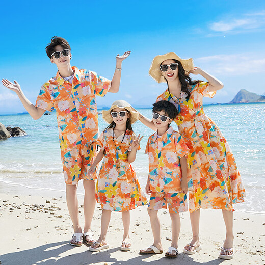 Buenpu Internet celebrity parent-child summer clothes for a family of three and four, bohemian mother and daughter dresses, travel vacation beach suits, men's suits, women's skirts 100 for girls