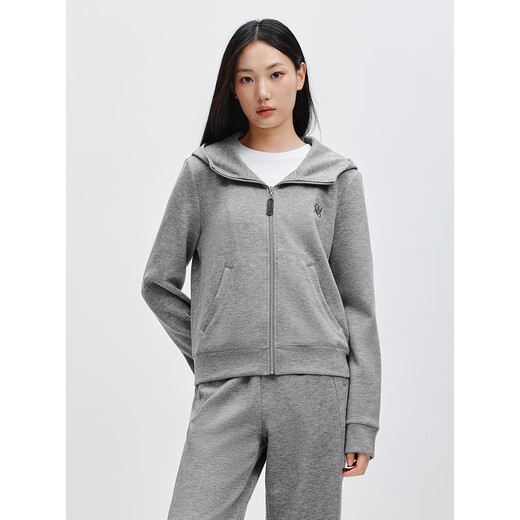 PEACEBIRD Women's Sweater Winter Zippered Thin Velvet Hooded Jacket Loose Pants Suit Gray Jacket S