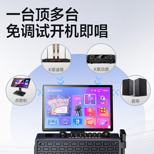 山水（SANSUI）Q065家庭ktv音响套装广场舞音响带显示屏卡拉ok功放一体机户外k歌直播蓝牙音箱视频机 Q085大8吋【20喇叭】500G+支架