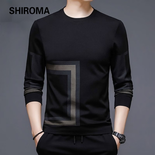 Camiseta de manga larga de otoño e invernal de Shiroma para hombres con camisa de base superior de otoño de otoño impresa para hombres con un terciopelo W691 W691 Black-Flee Style XL 175 Tamaño recomendado 135-150Jin [Jin equivale a 0.5 kg]