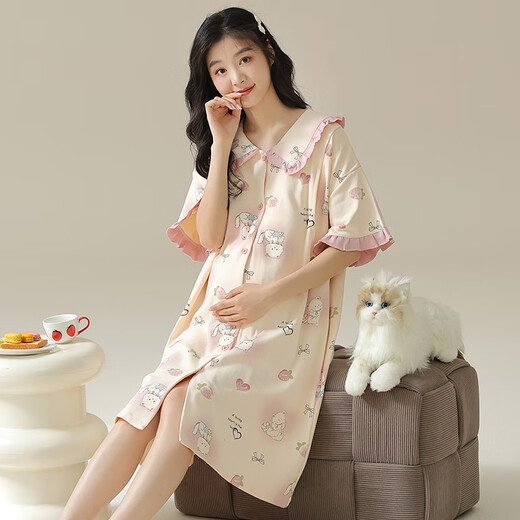 莫代尔睡裙夏季女带胸垫可外穿休闲大码纯棉孕妇哺乳产后月子服睡衣 11981  2XL