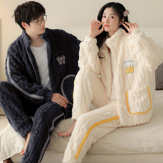 Modal Coral Fleece Couple Pajamas Women's Winter Plus Velvet Thickening Warmth Autumn and Winter 2025 New Men's Home Clothing Set CM2033 Velvet One Male One Female M Female + Male XL