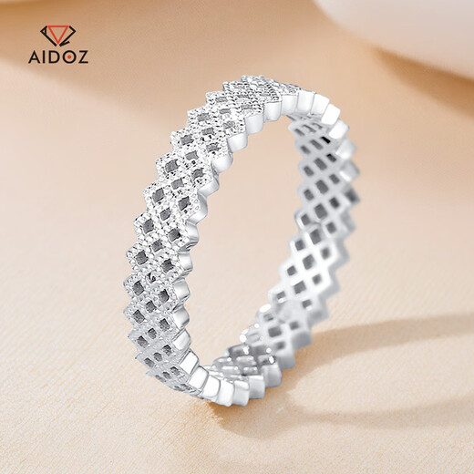 Aido diamond pt950 platinum ring women's fashion platinum rhombus ring hollow ring versatile tail ring 10# 3.6-3.8g