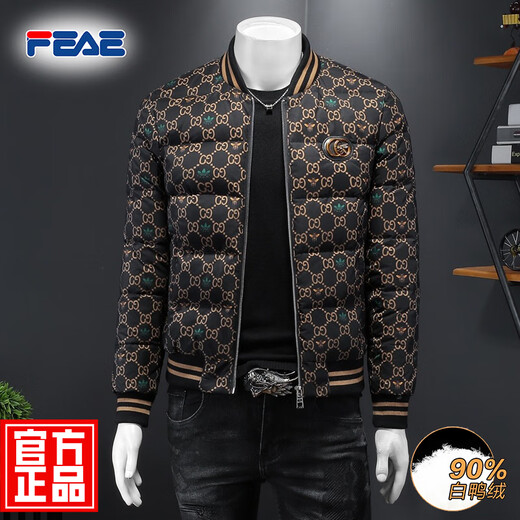 FEAE官方品牌刺绣羽绒服男外套保暖立领户外休闲潮流时尚百搭加厚上衣 黑花色【9859】 M (170) 【建议90-115斤】