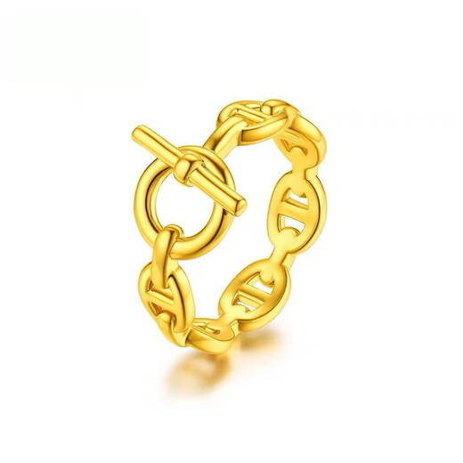 Jin Xiaoxiu gold ring ot pig nose ring cyanide-free hard gold bright gold 999 ring chain for women birthday gift pig nose OT ring - about 1.2g - size 16