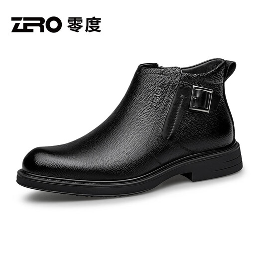 零度尚品Zero马丁靴男2025秋冬新款加绒保暖棉鞋男士英伦风商务休闲真皮靴 黑色【加绒】 41