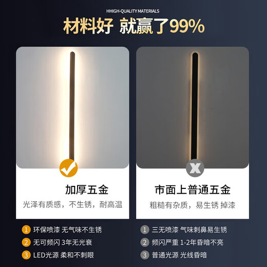 XMSJ极简壁灯户外防水别墅庭院洗墙灯led长条灯室外室内过道超亮壁灯 9227-防雨款9227-120cm-中性