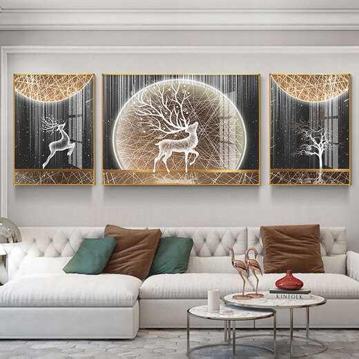 
Little Lulin living room decoration painting black, white and gray style hanging painting sofa background wall mural modern simple western wall abstract elk painting starry sky elk-15827 fabric painting 100*70 on both sides 50*70 black frame