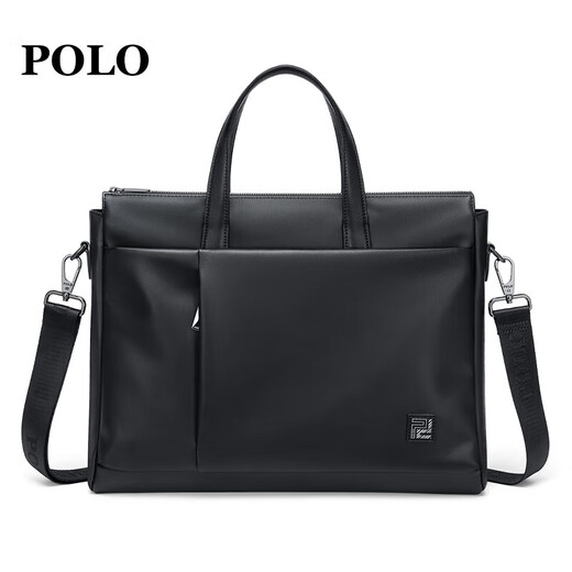 POLO briefcase soft leather men's business handbag 16-inch computer bag horizontal shoulder file bag birthday gift