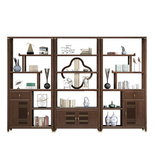 Harmony Shangpin New Chinese Style Solid Wood Boulevard Boulevard Ornement Walnut Modern Simple Study Duobao Pavilion Affiche Bibliothèque de la boutique de 880 mm Boulevard Cabinet (Style de porte de l'armoire gauche)