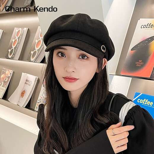 Charm Kendo beret autumn and winter versatile octagonal hat windproof big head circumference newsboy hat cold-proof warm casual men and women same style coffee color