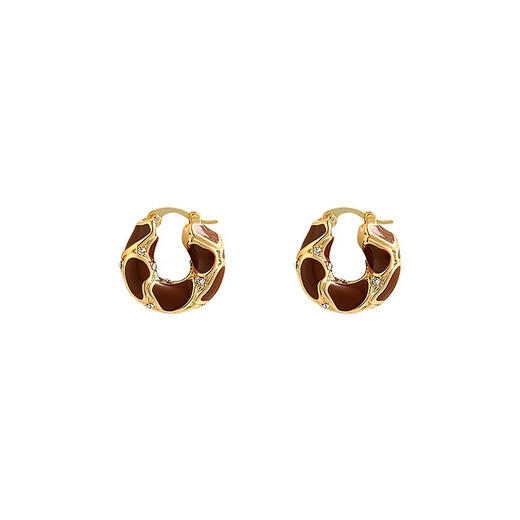 Idel Maillard earrings light luxury temperament high-end earrings for women 2025 new summer retro earrings E3751 coffee color broken diamond U-shaped