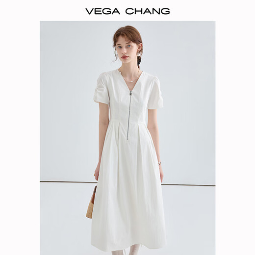 Vega Chang Temperament Kleid für Frauen Sommer 2025 Neues lässiges Festkörper -Farb -Taille -Schlampe und eleganter weißer langer Rock Klavier weiß M.