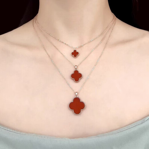 18K gold four-leaf clover pendant color gold rose gold female gold necklace pendant au750 birthday gift for girlfriend 18K rose gold (single pendant) 15mm red agate stone