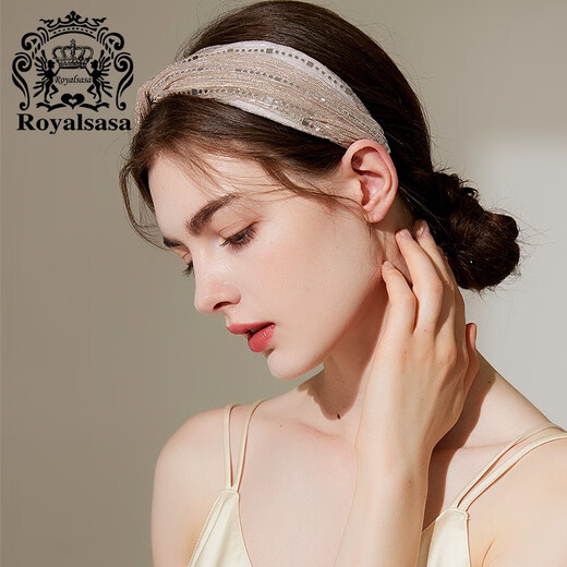 Royal sasa royal salsa headband female Korean wide-brimmed adult sequined headband fabric hair accessories hairpin hairpin headdress headband champagne color CP