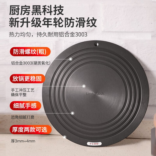 LOCK&LOCK kitchen anti-slip heat conductor plate household anti-burn black pot bottom protector heat conductor pad heating seafood steak thawing tray 24CM*3MM (thick)