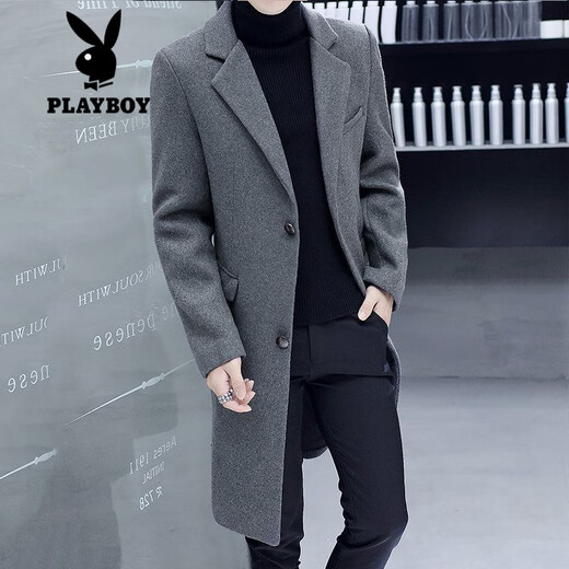 Playboy (PLAYBOY) men's windbreaker new autumn and winter woolen coat men's Korean style trendy cotton thickened youth woolen coat men 988 black XL XL (recommended 125-140Jin Jin equals 0.5 kg)