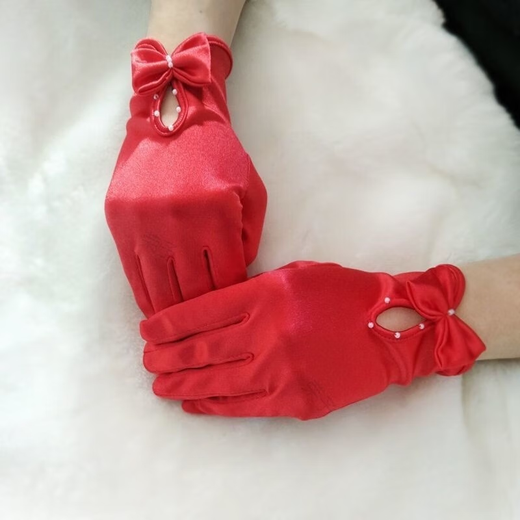 Fu Qirui Elastizität und elegantes Hochzeitskleid rösten Handschuhe koreanische Kurzspitzenschuhe Hochzeit XiUhe Wein rote Handschuhe rote Chrysanthemen kurz