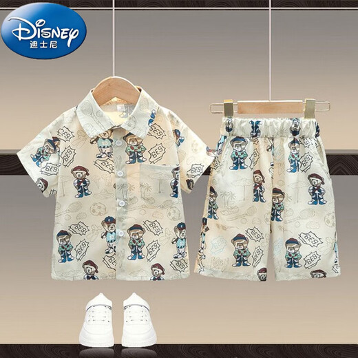 迪士尼（Disney）男童夏装套装2025新款儿童短袖衬衫潮男宝宝童装夏天痞帅男孩衣服 （上衣+裤子）套装 110 码（身高100-110cm）
