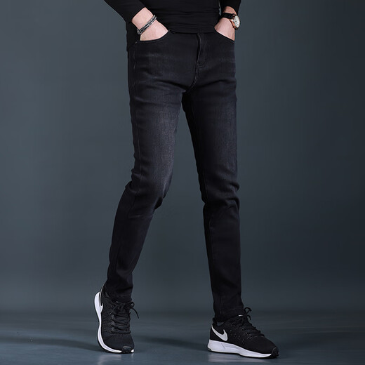 Ventilateur Litai Black Jeans pantalon mince masculin automne et hiver plus en velours épaissis de style coréen et jeans à la mode et décontractés