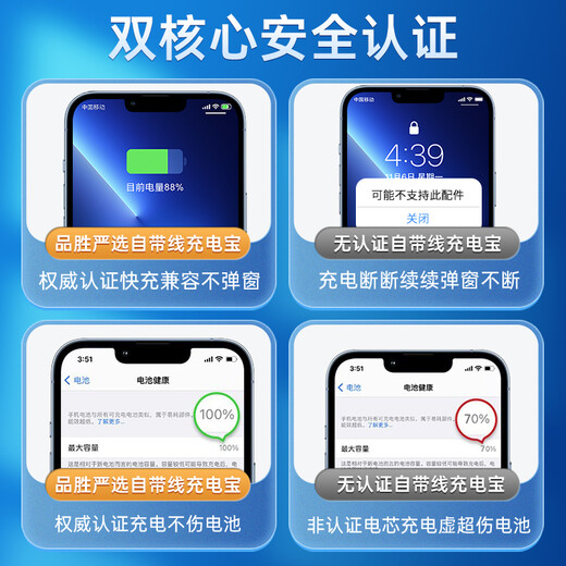 品胜严选充电宝10000毫安时自带双口线22.5W超级快充可上飞机移动电源超薄迷你小巧便携适用华为苹果手机