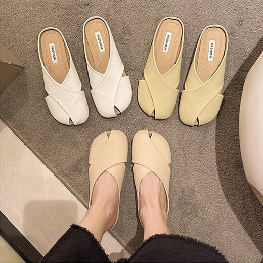 Ldvey Lazy Bag Head Hälfte Hausschuhe für Frauen im Sommer tragen modische 2025 Neue Art der schwangeren Frauen Anti-Rutsch flacher Lösche französische Sandalen Fischschuhe Aprikosenfarbe 39 kleiner