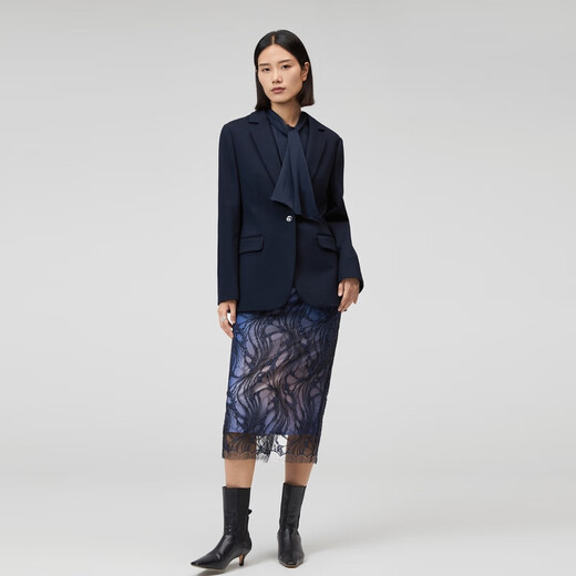 OVV Autumn and Winter Hot Sale Women's Crisp One-Button Flat Lapel Casual Commuting Single-piece Suit Jacket Navy (Solid Color) B1 M