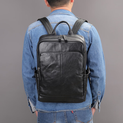 Malunte backpack for men's real cowhide simple large capacity business casual computer bag business trip backpack 9196 black height 38 width 28 thickness 13cm 14 inches